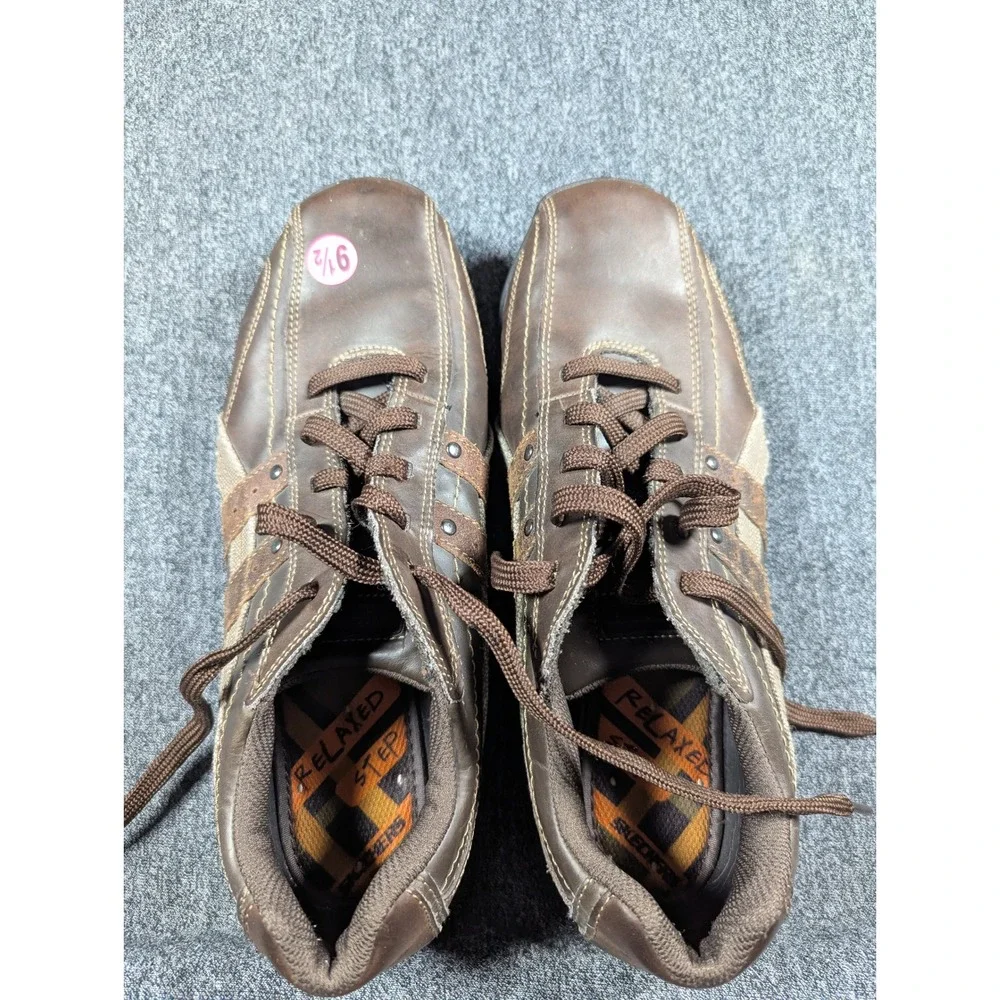 Skechers Relaxed Step Mens Brown Leather Sneakers Shoes Size 9.5